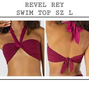 Revel Rey Winona Bikini Top Waffle Raspberry Swimwear Sz L NWT #1086